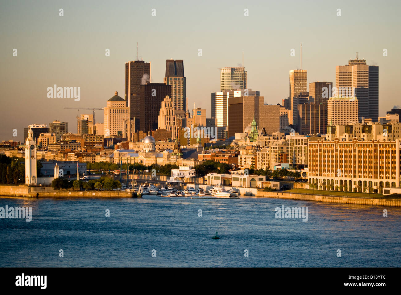 View of Montreal at sunrise  from Ile Sainte-Helene, Montreal, Quebec, Canada. Stock Photo