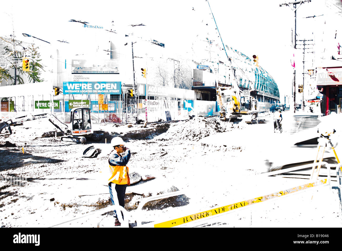 Construction work on street and Art Gallery of Ontario, downtown