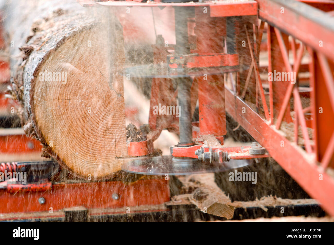 Portable saw mill, milling timber. Courtenay, Vancouver Island, British Columbia, canada Stock Photo