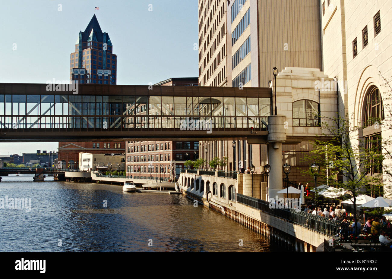 WISCONSIN Milwaukee Riverwalk John Hawks Pub outdoor dining along