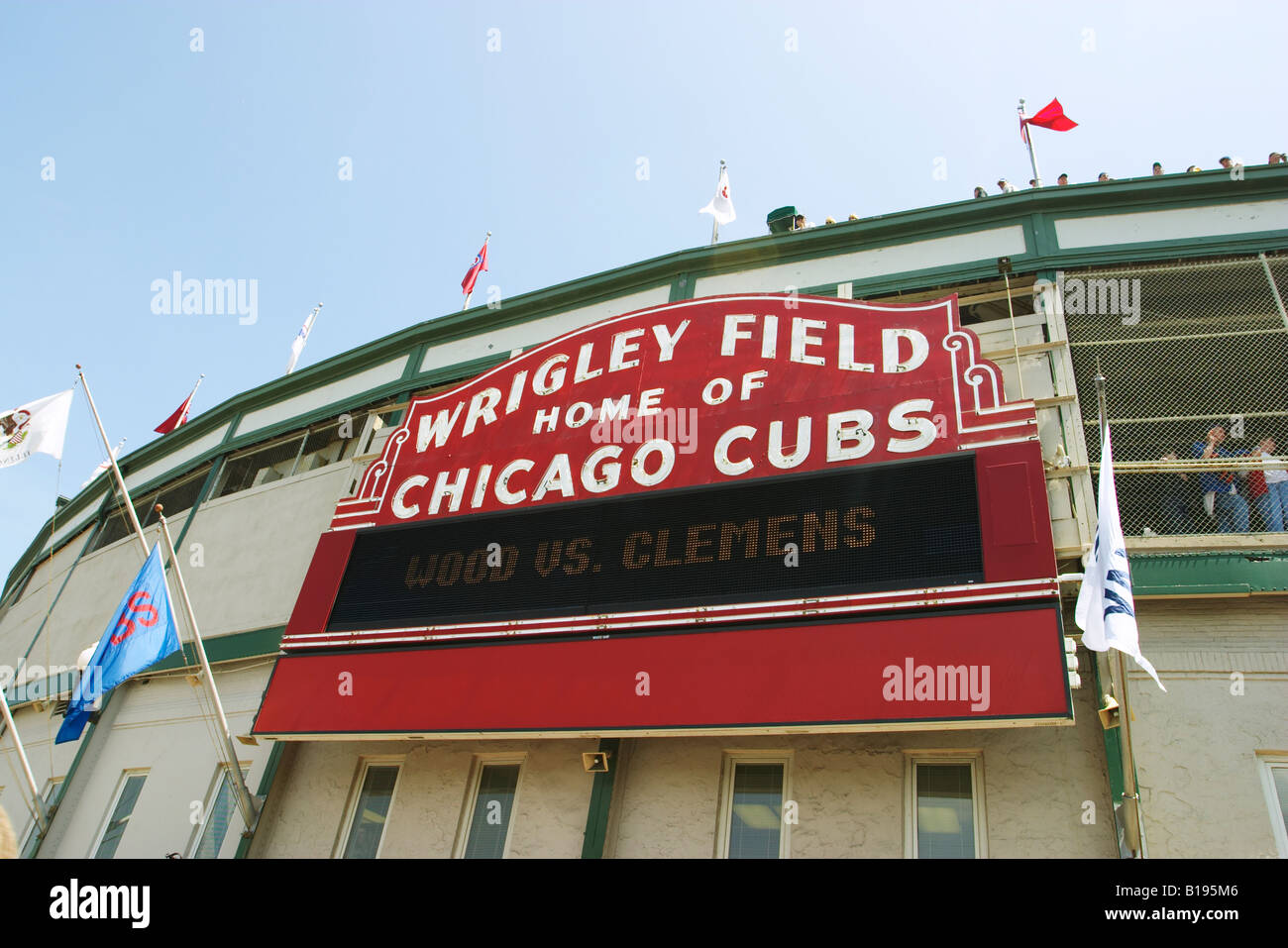 SPORTS Chicago Illinois Wrigley Field home of Chicago Cubs professional baseball team red sign on stadium Stock Photo