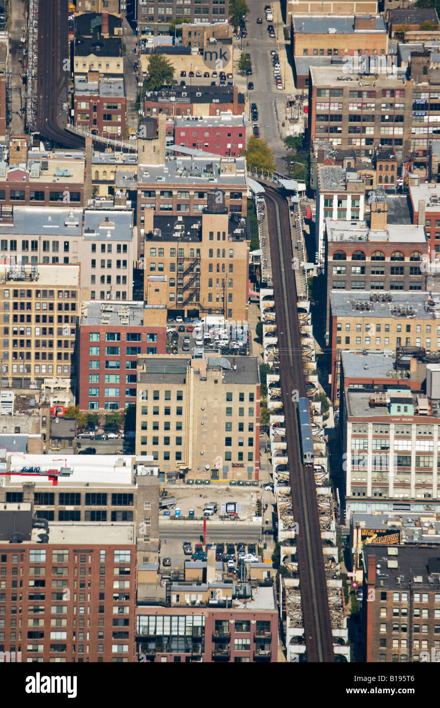 ILLINOIS Chicago View from Sears Tower observation deck el train on track curve for loop Stock Photo