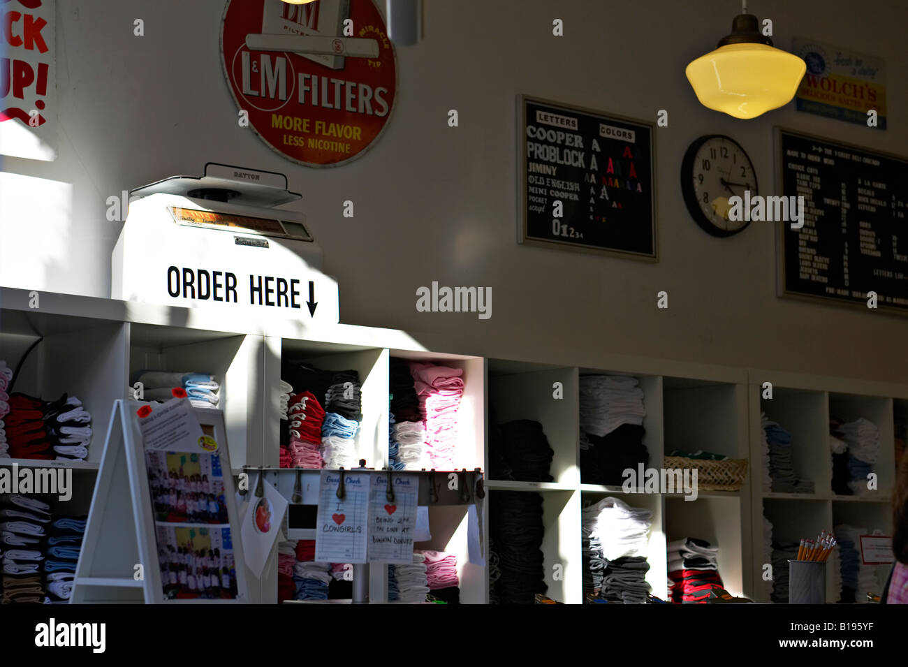 ILLINOIS Chicago Order here sign in Bucktown clothing store T shirts neighborhood on near west side of city Wicker Park Stock Photo