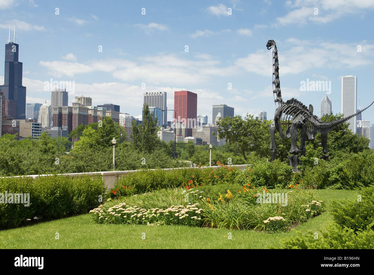 Museums Chicago Illinois Dinosaur Statue Outside Field Museum Of