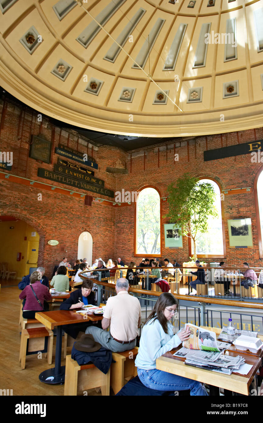 MASSACHUSETTS Boston Quincy Market food and gift marketplace site along Freedom Trail dining area under dome Stock Photo