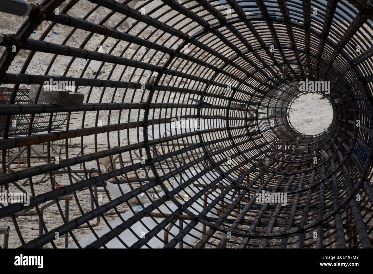 Iron and steel Rebar tube ready for insertion in building foundations