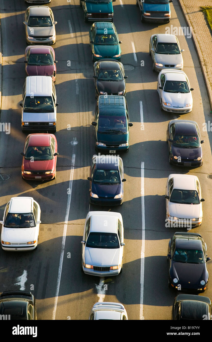 Aerial view of traffic on NotreDame Street, Montreal, Quebec, Canada