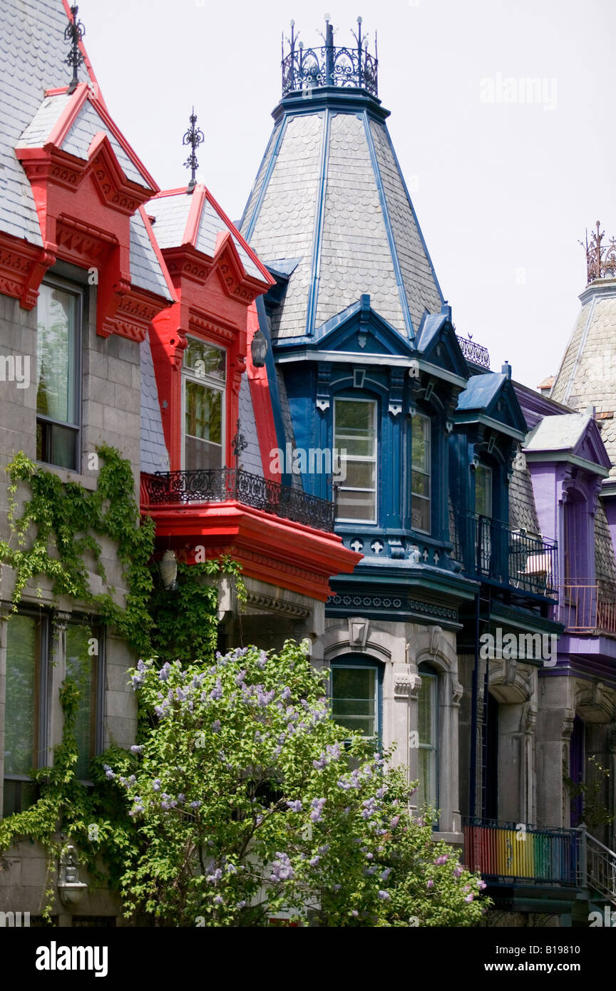 colourful victorian house details around Saint-Louis Park, Montreal, Quebec, Canada Stock Photo