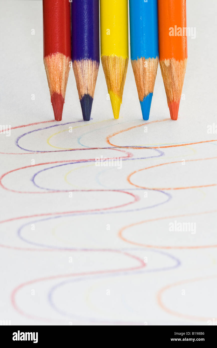 Colored pencils drawings squiggly lines on paper Stock Photo Alamy