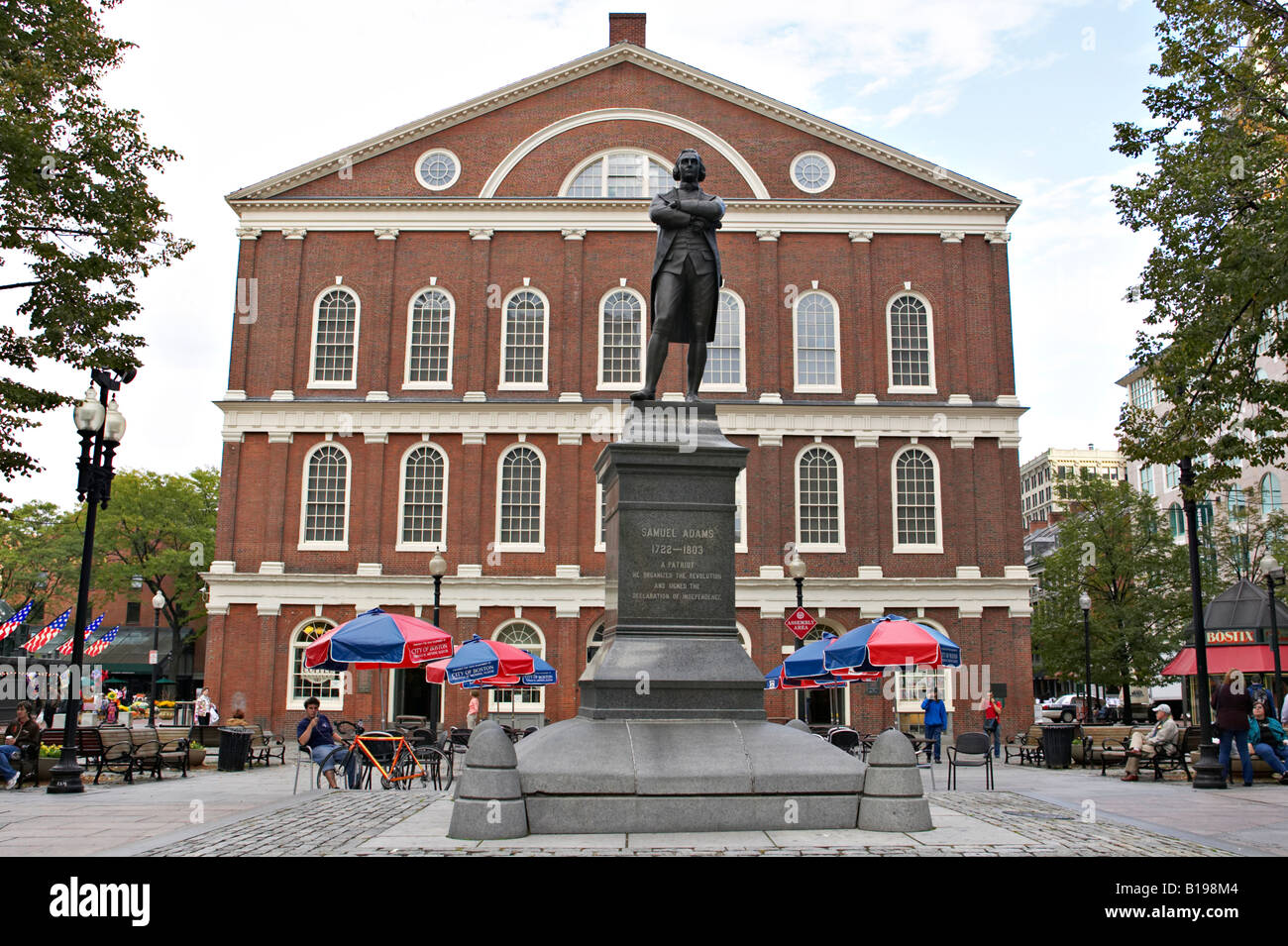 MASSACHUSETTS Boston Samuel Adams statue outside Faneuil Hall marketplace site along Freedom Trail meeting house Stock Photo
