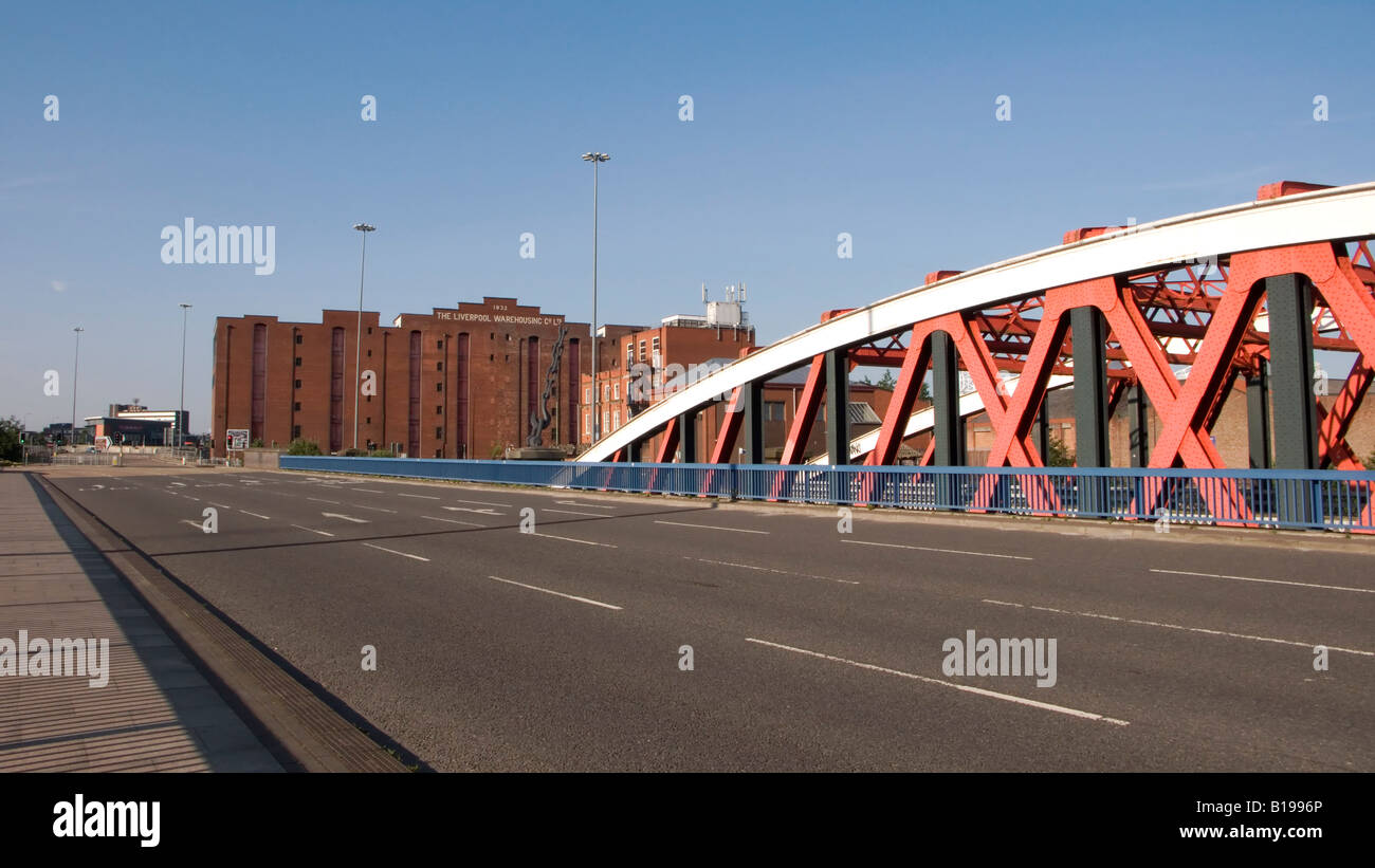 Victoria warehouse with Trafford road bridge in Manchester UK Stock Photo