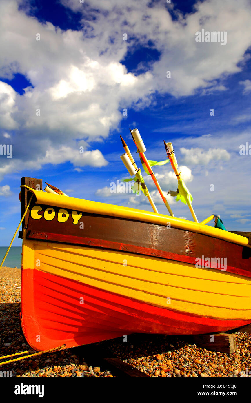 Colourful Fishing boat on the beach Worthing West Sussex England UK ...