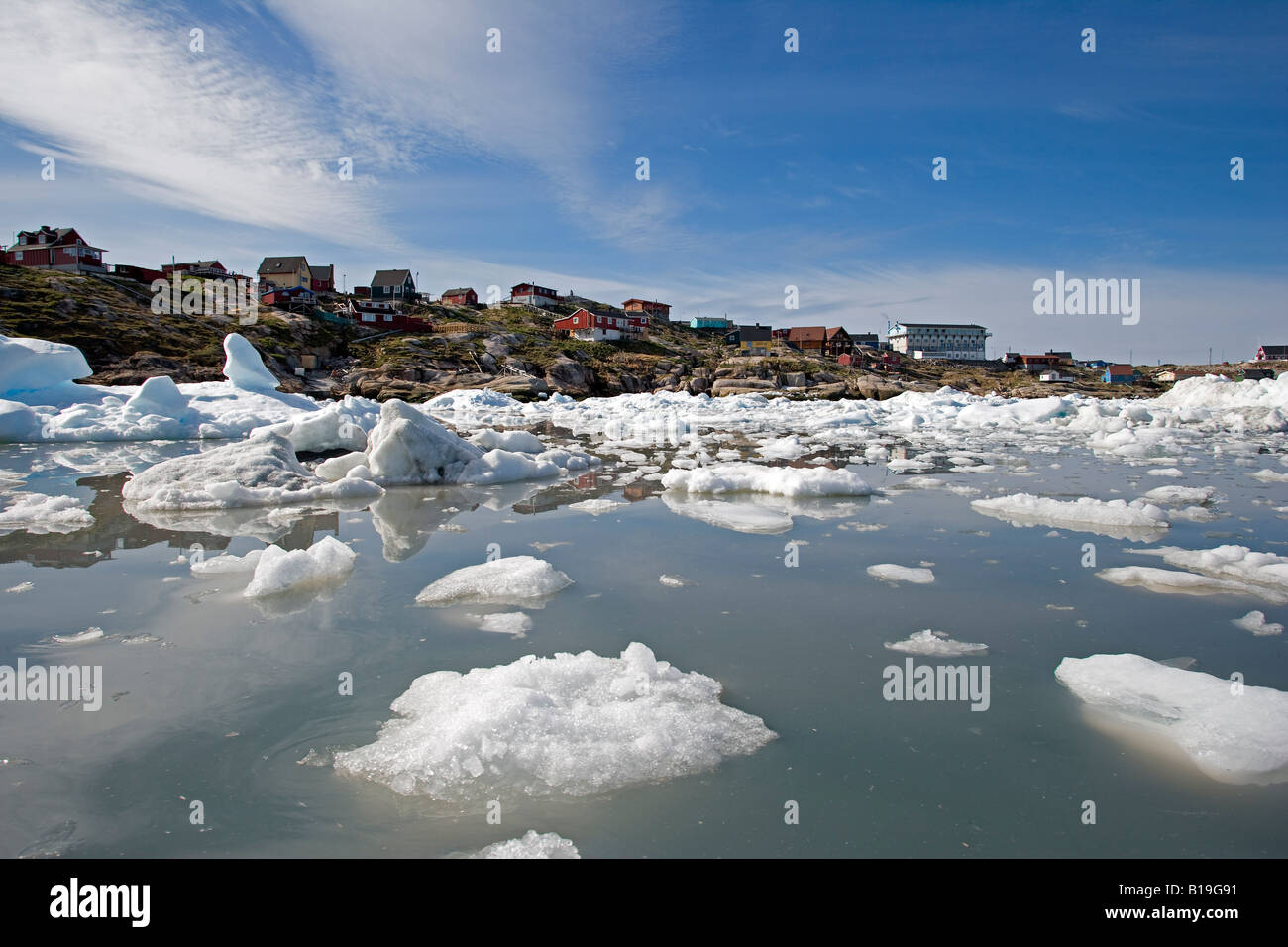 Greenland, Ilulissat, UNESCO World Heritage Site Icefjord. Looking across the fjord full of