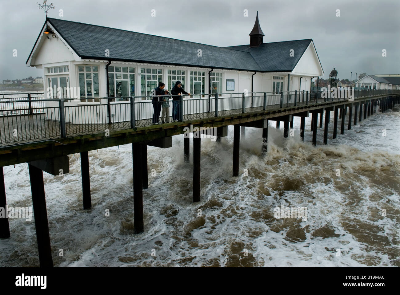 Southwold, Pier , Suffolk, storm, Rain,sea, rough Stock Photo