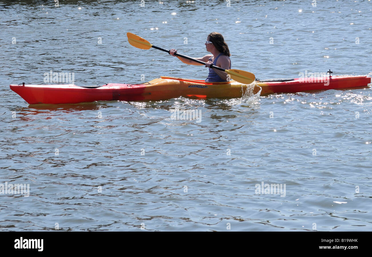 woman in a kayak in the Chesapeake Bay Stock Photo