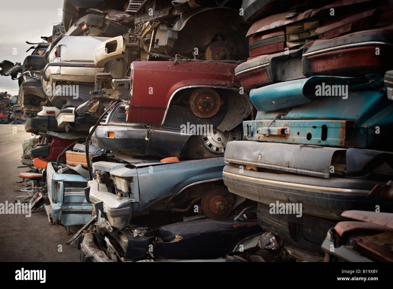 Piles of crushed cars Stock Photo Alamy