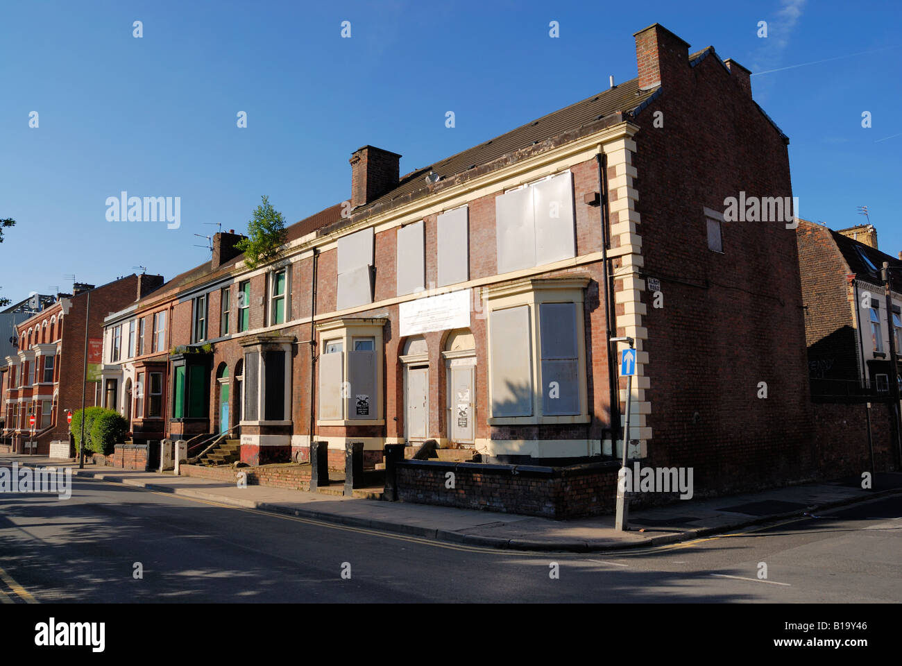 Housing in Anfield Road in the Anfield district of Liverpool boarded up