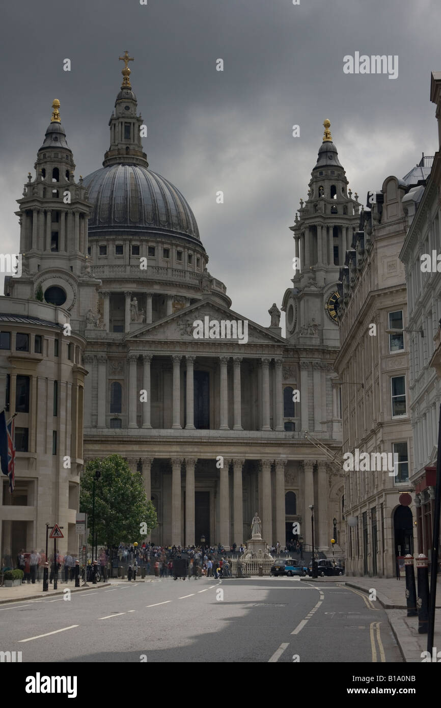 An unusual view of St Paul's Cathedral in London taken as sunlight broke through on an otherwise cloudy day. Stock Photo