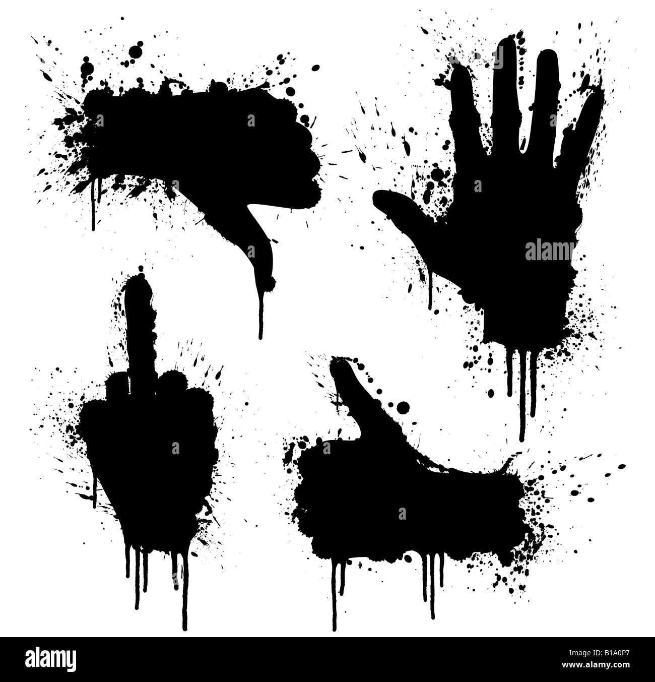 Vector illustration of ink splatter design elements with hand gestures