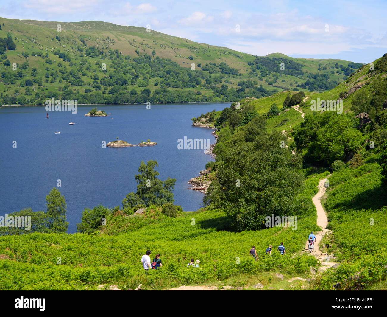Walkers beside Ullswater in the English Lake District Stock Photo