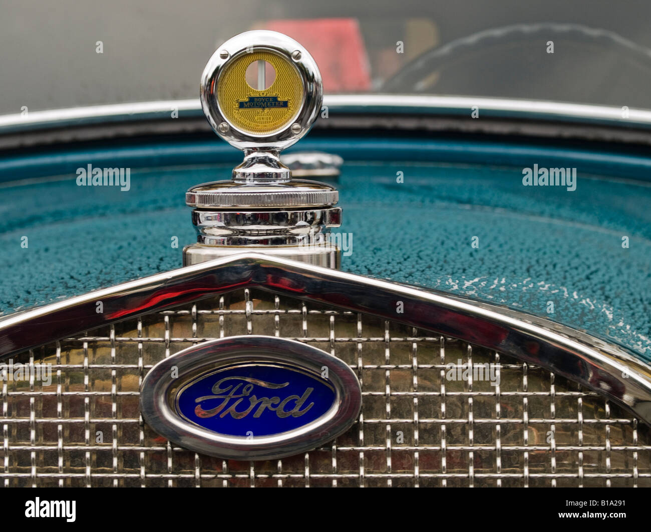 Close-up view of grill on Ford vintage car. Stock Photo