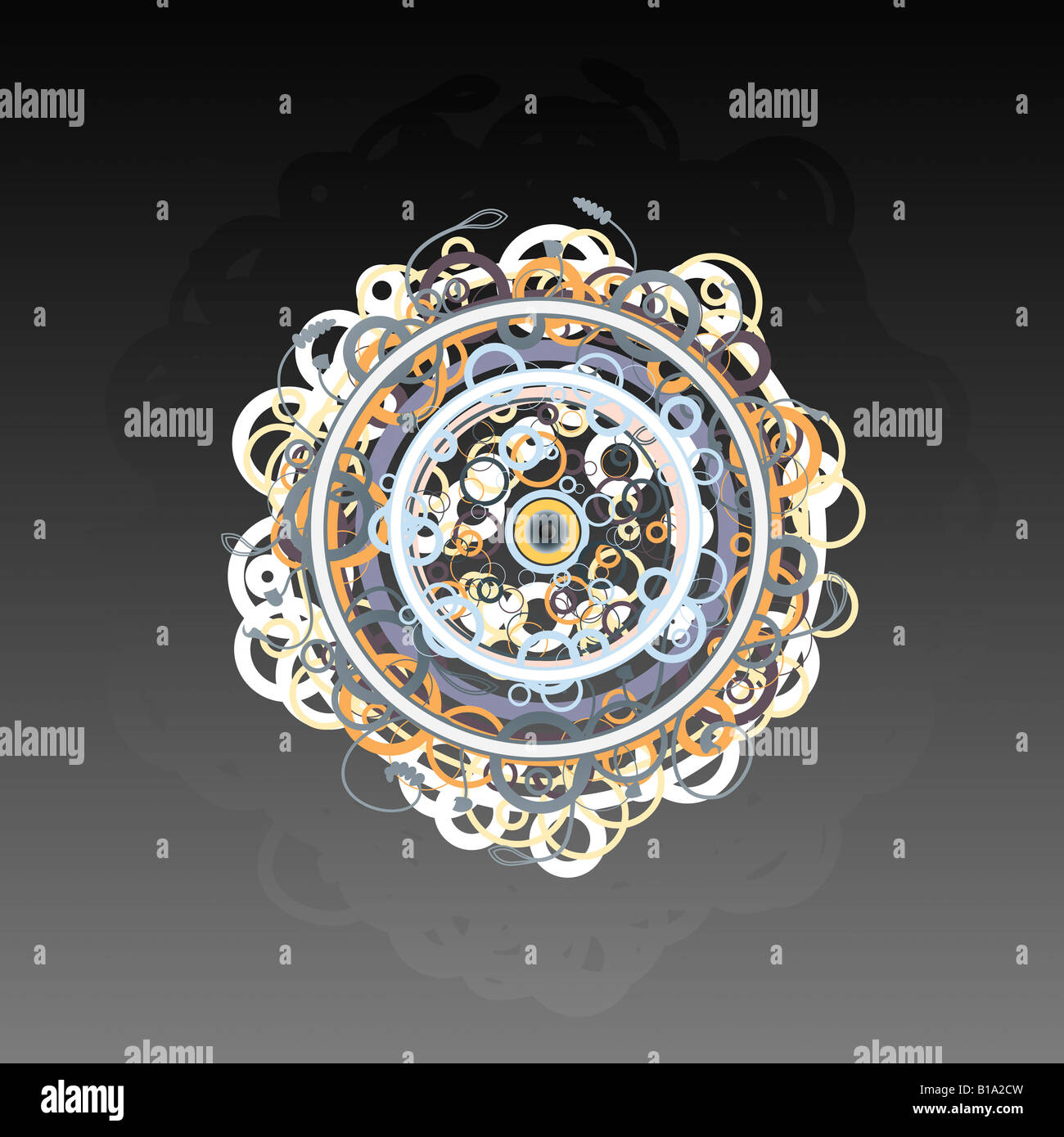 Vector illustration of an abstract grunge and floral circle design element Stock Photo