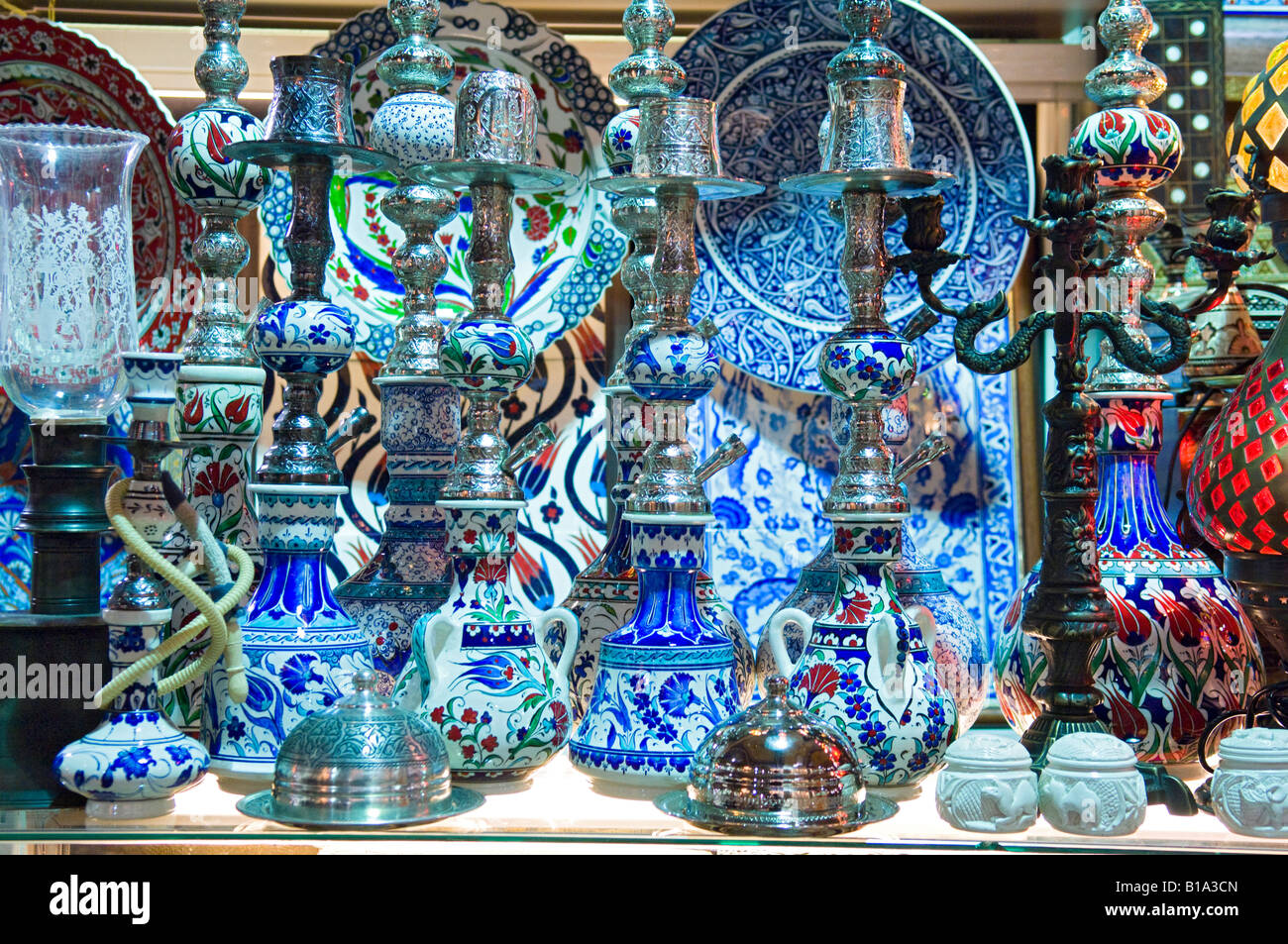 Close up of Turkish Hookah's or Shisha on Market Stall in the Grand