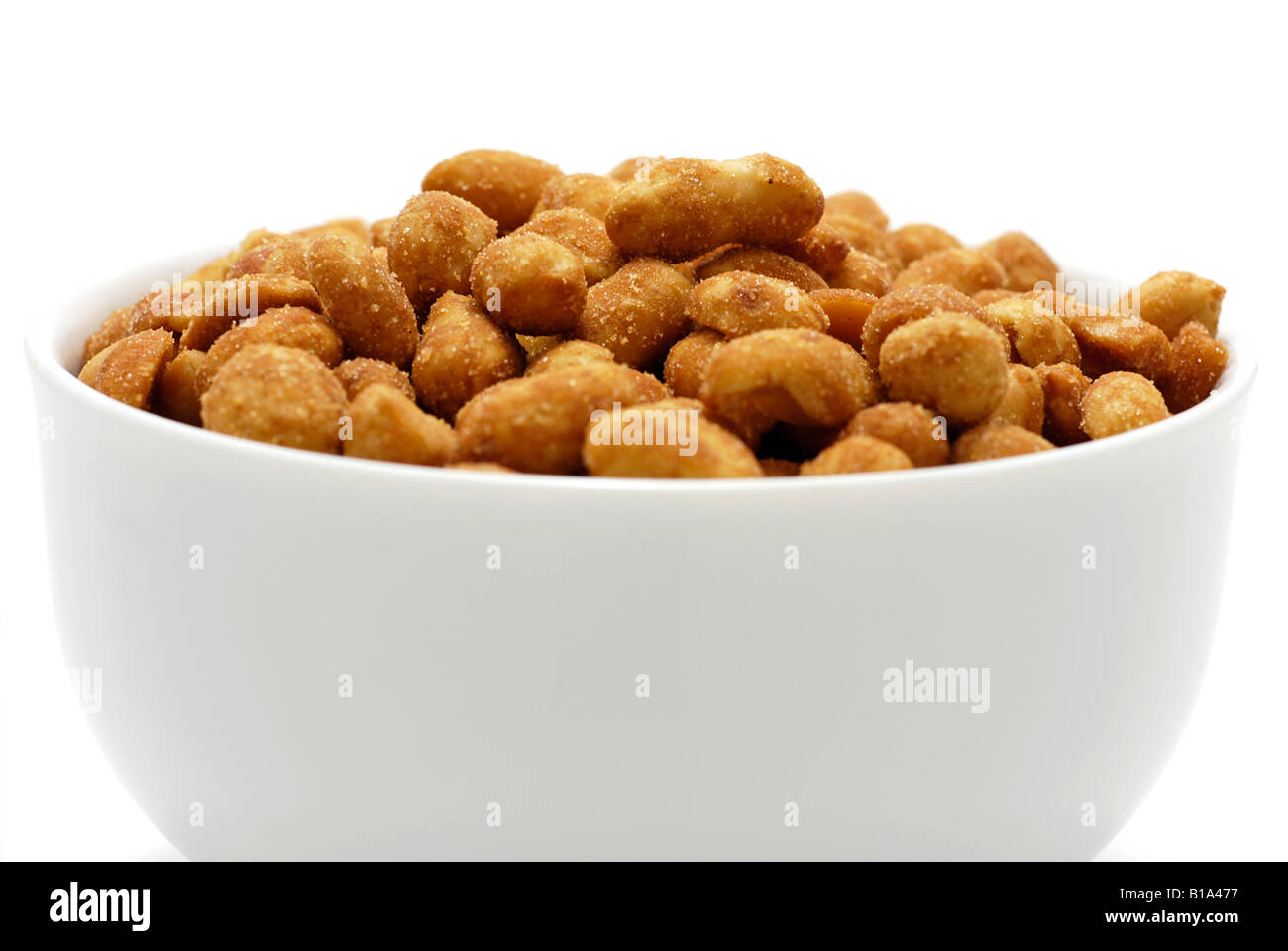 Bowl of Salted Honey Roasted Peanuts Stock Photo