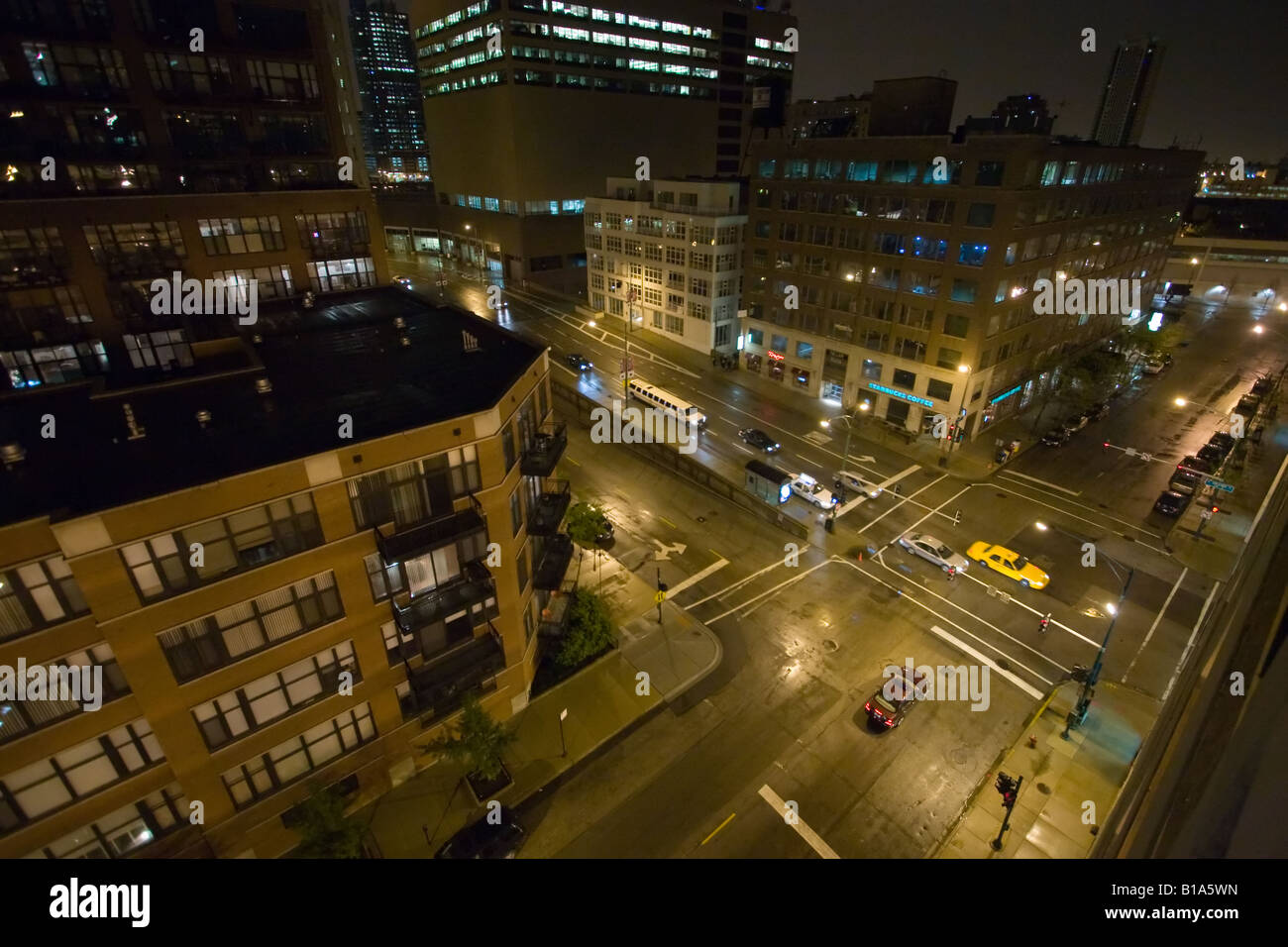A few late cars pass through the intersection of Hubbard and Orleans St