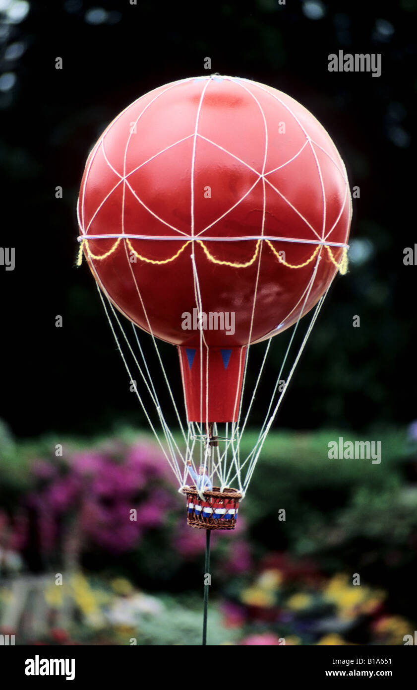 miniature toy hot air balloon red fly toy model basket Stock Photo