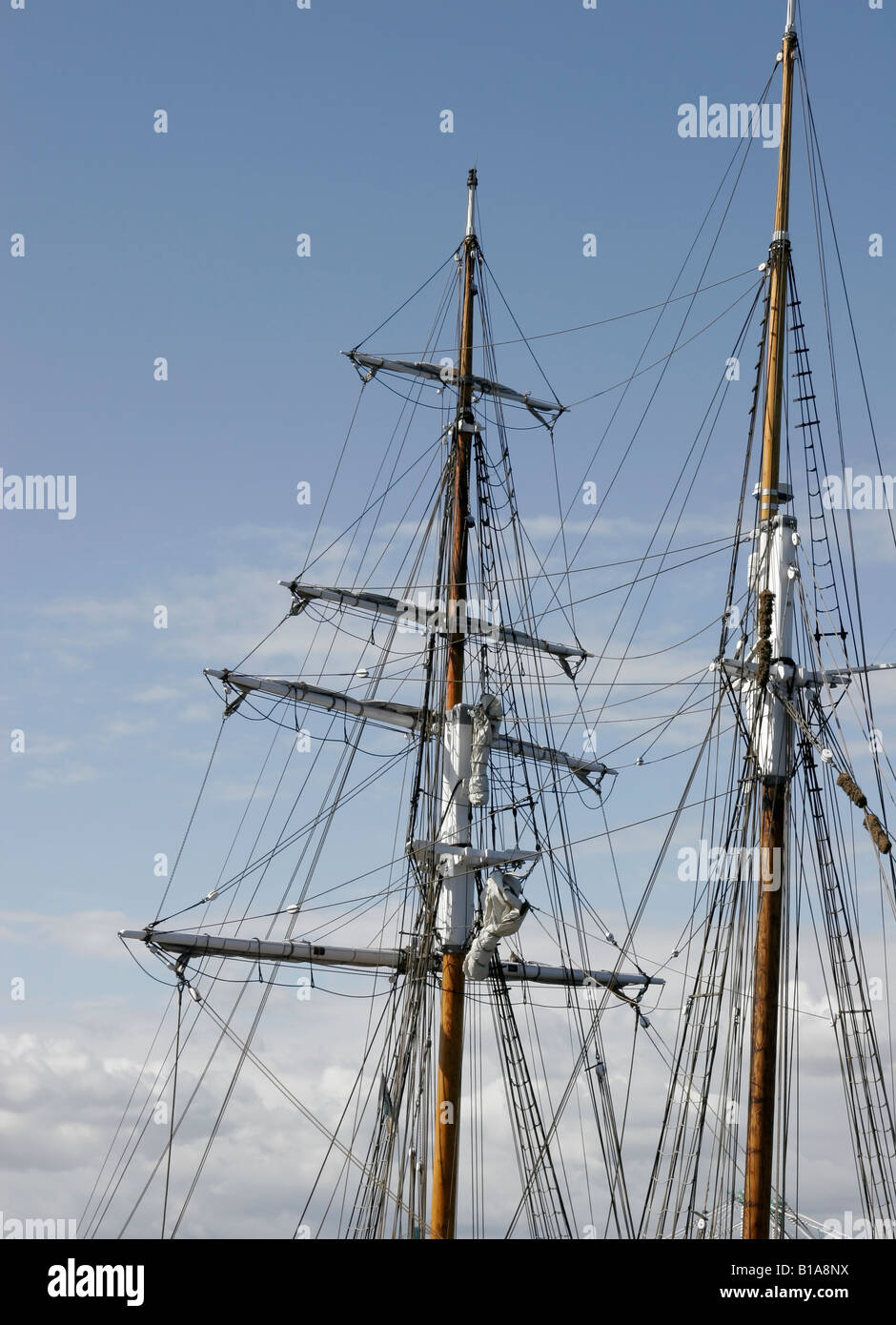 Mast rigging on an old sail boat Stock Photo