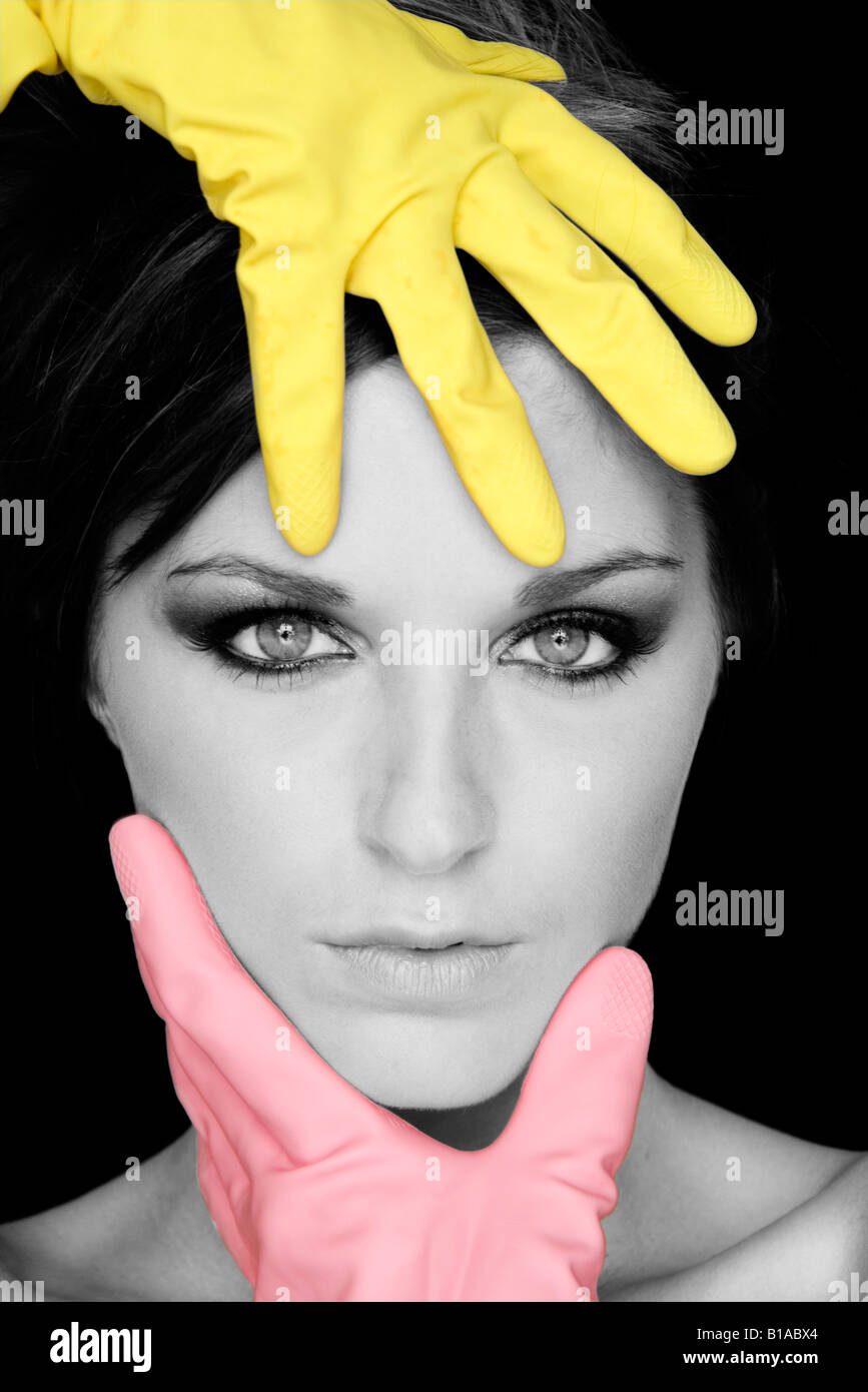 woman, rubber gloves, face and skin care concept Stock Photo Alamy
