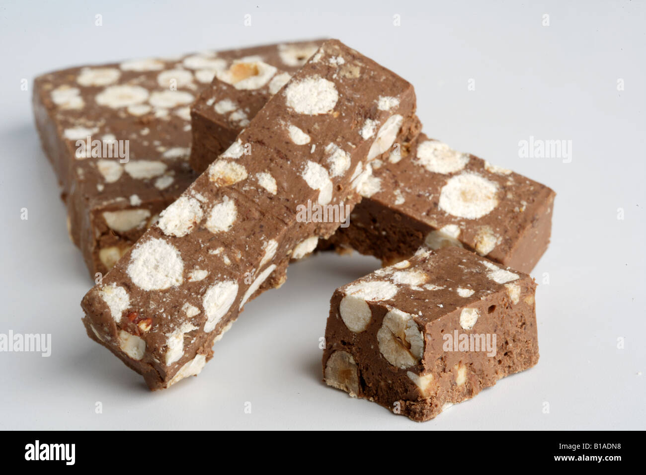 Hazelnut and chocolate nougat Stock Photo Alamy