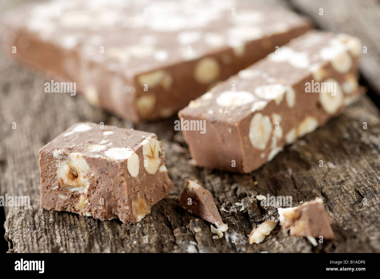 Chocolate and hazelnut nougat Stock Photo Alamy