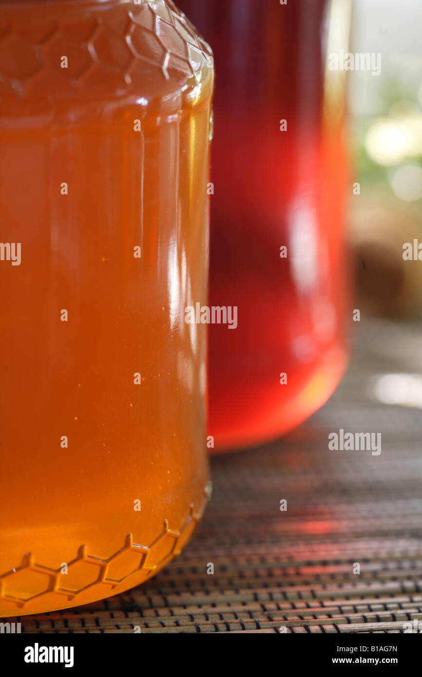 Honey jars close up Stock Photo Alamy