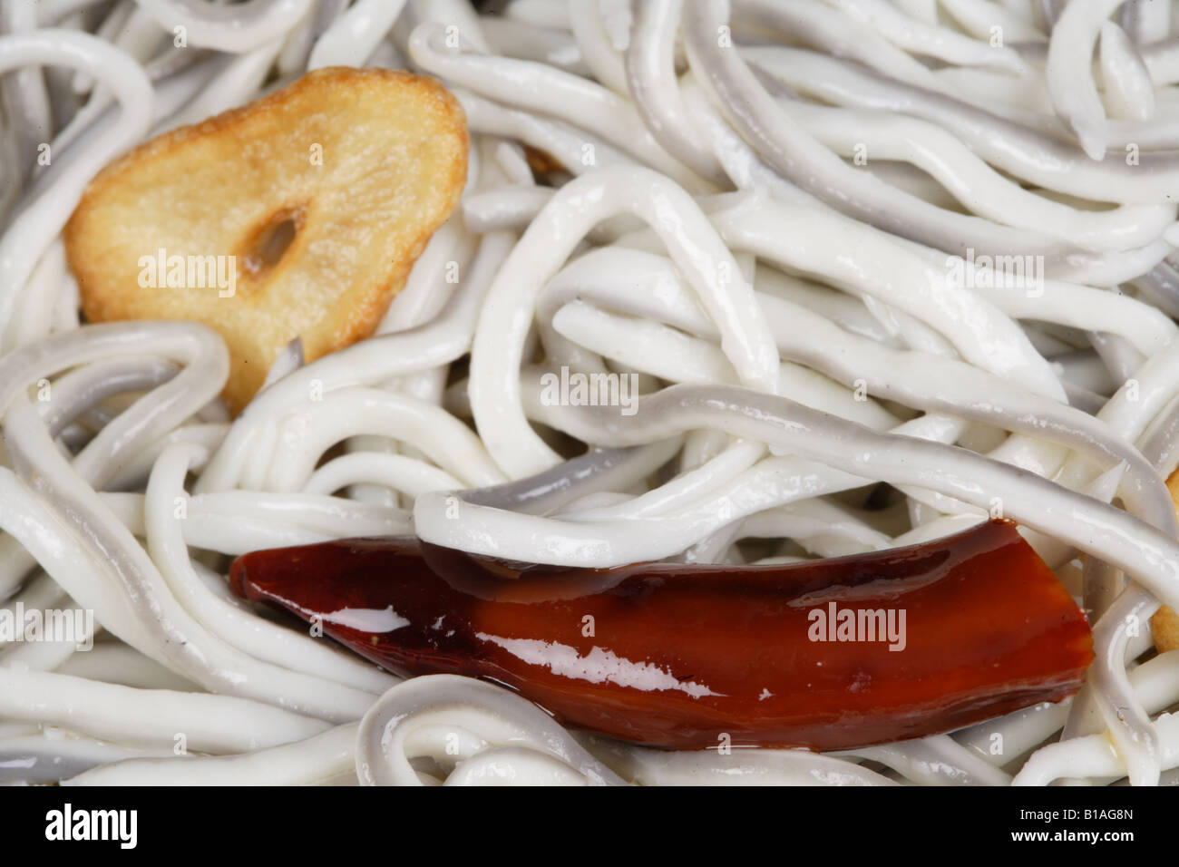 Baby eels or elvers (surimi) cooked with garlic and red pepper (Basque