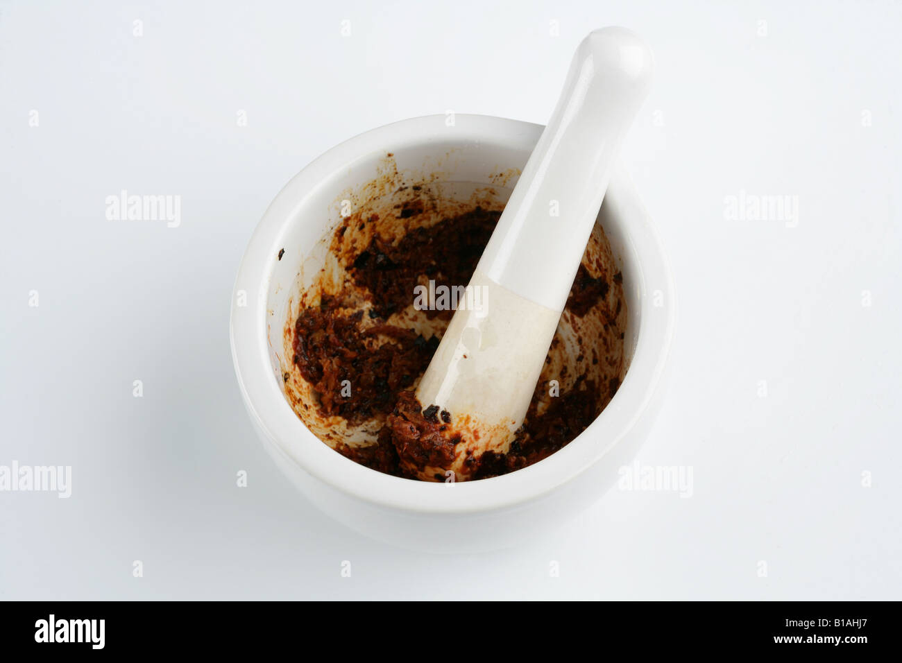 Ñora peppers in mortar Stock Photo