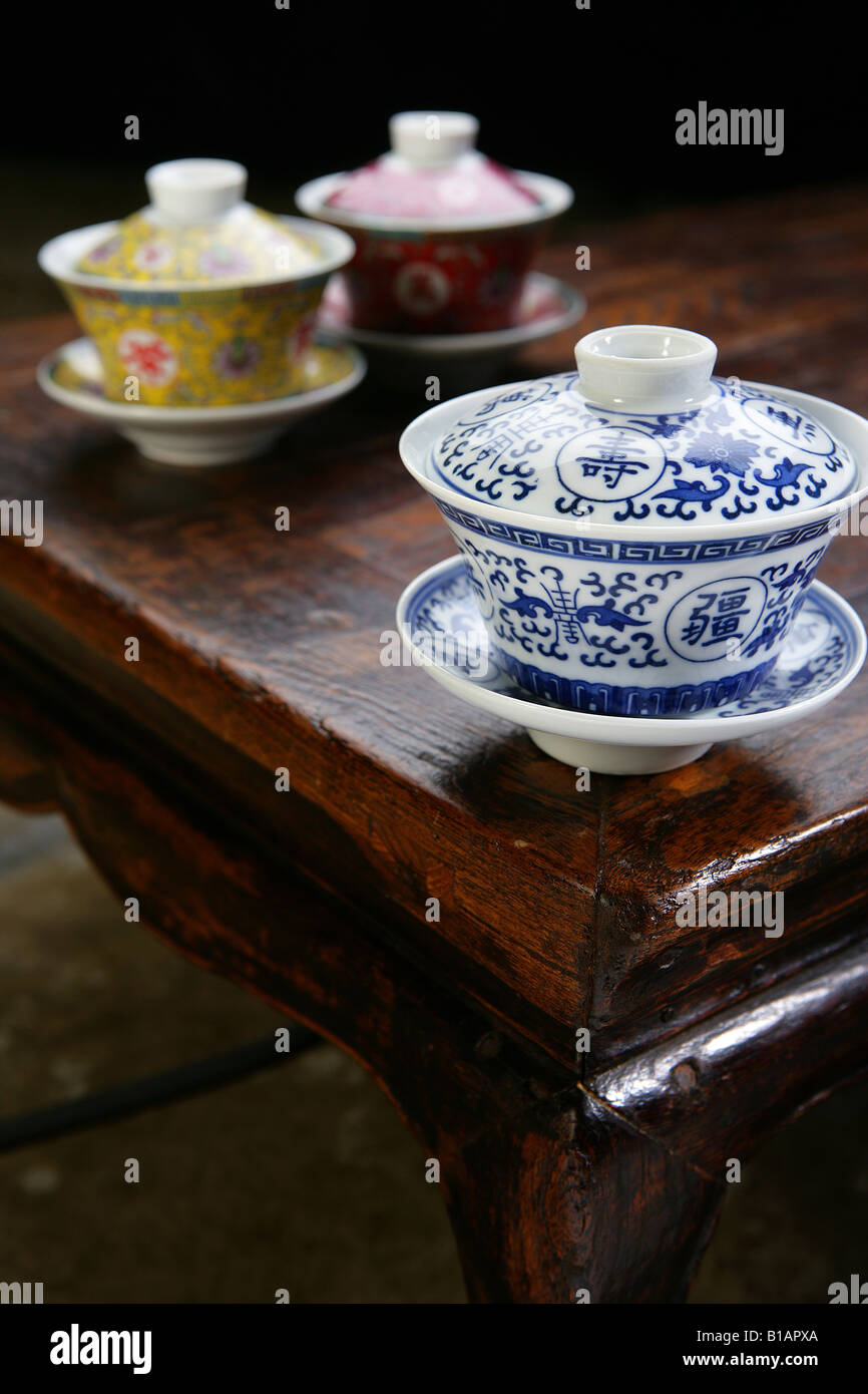 chinese tea cups on a table Stock Photo Alamy