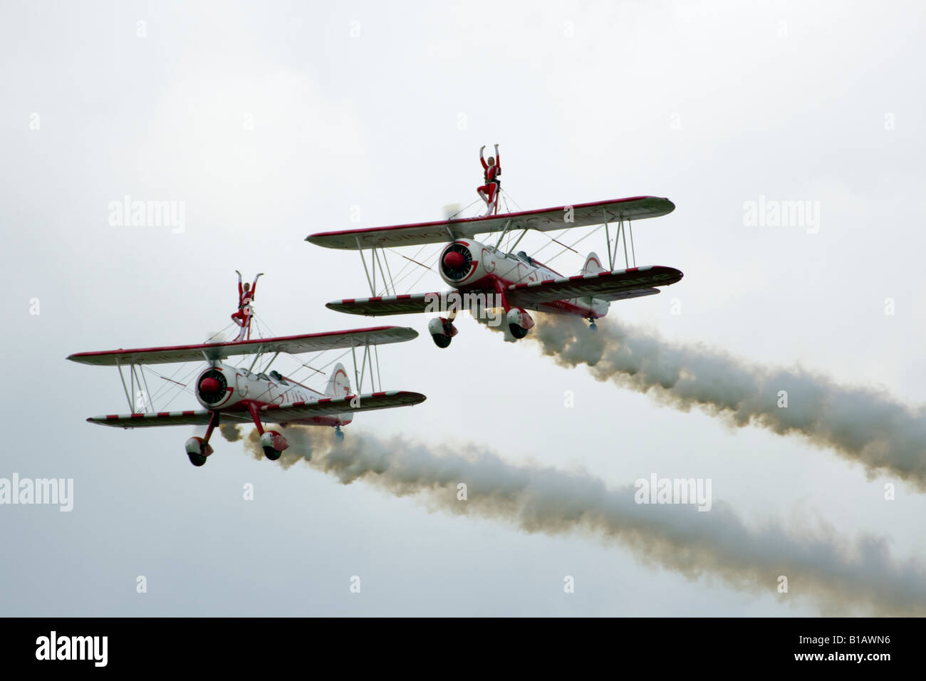 Team Guinot Wingwalker Team performs at the Biggin Hill Air Fair, Kent, England.  7th June 2008 Stock Photo