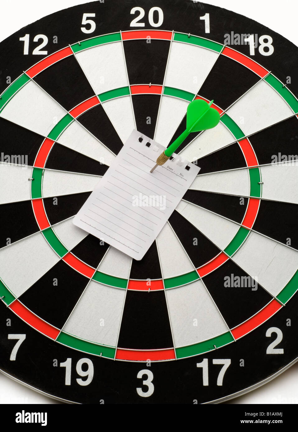 Dart board with note attached area or space for message text. Stock Photo