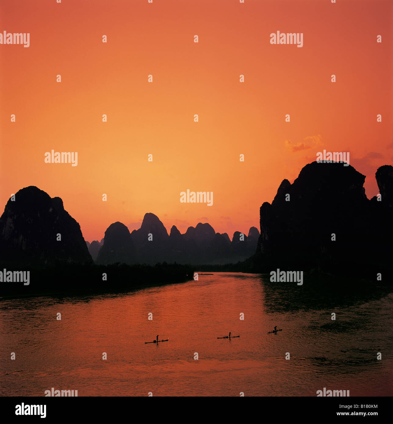 rafts in Lijiang River in dusk,Guilin,Guangxi,China Stock Photo - Alamy