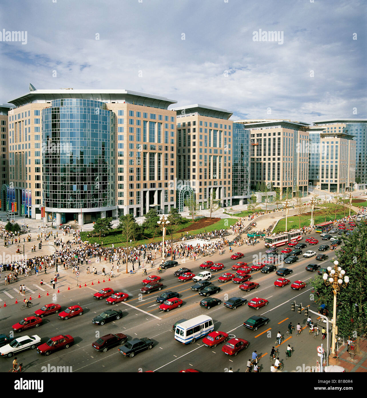 high angle view of street by Oriental Plaza,Beijing,China Stock Photo