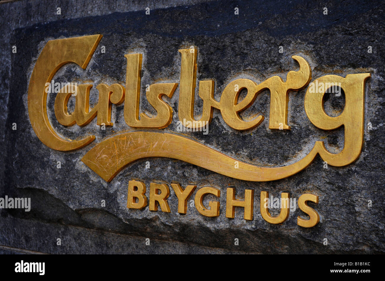 Carlsberg logo on wall of the brewery in Copenhagen Stock Photo ...