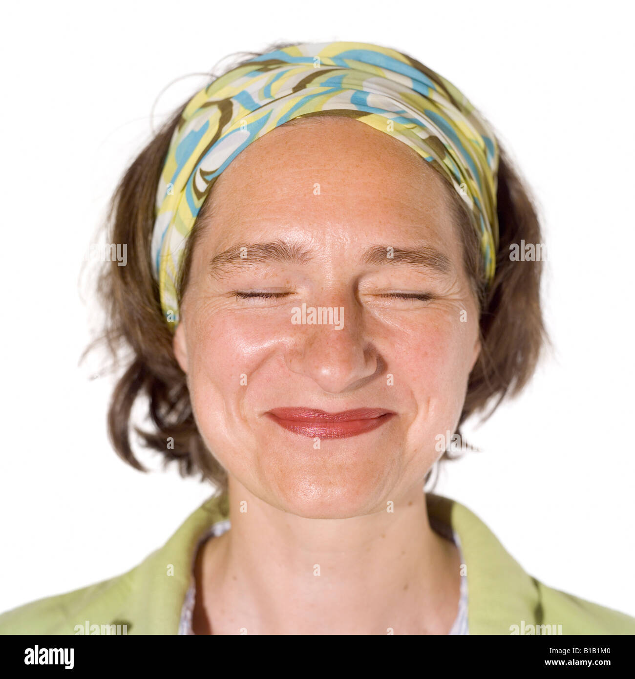Portrait of a woman, eyes closed, smiling Stock Photo - Alamy