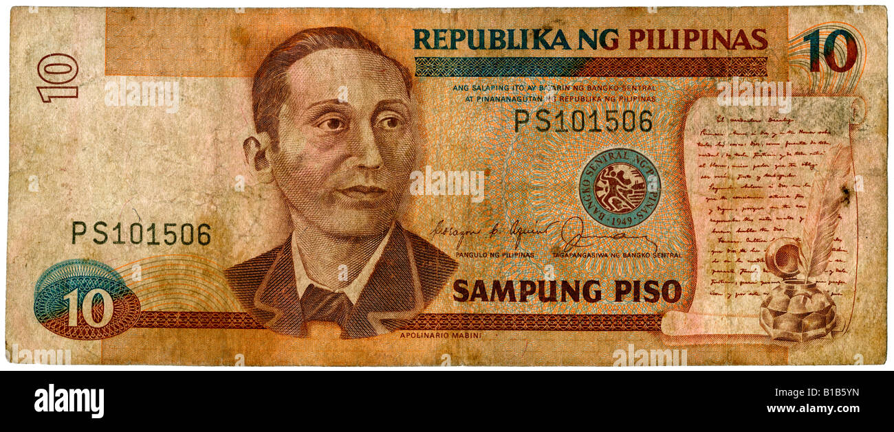 Bank note, ten Philippine pesos Stock Photo
