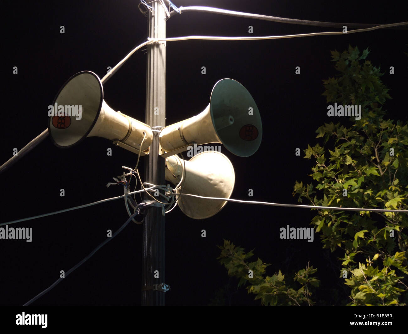 tannoy loudspeaker system outdoors at night Stock Photo