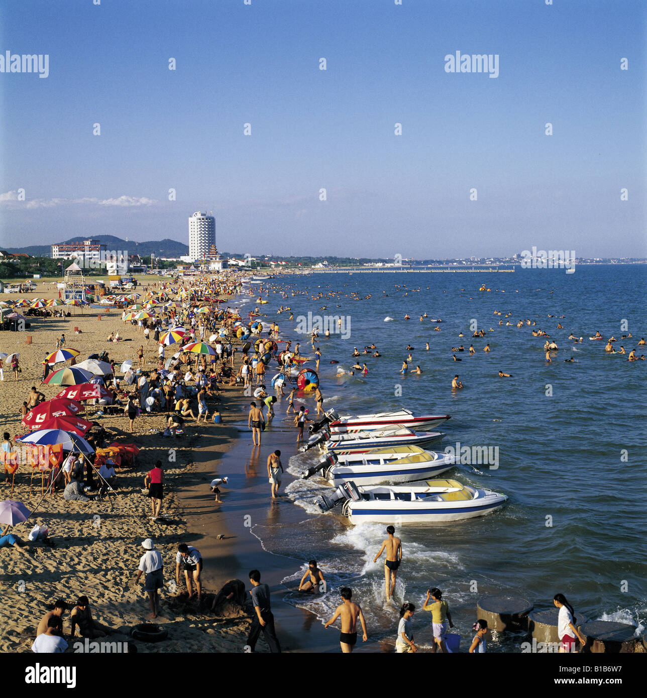 crowd on beach,Nandaihe,Qinhuangdao,Hebei,China Stock Photo