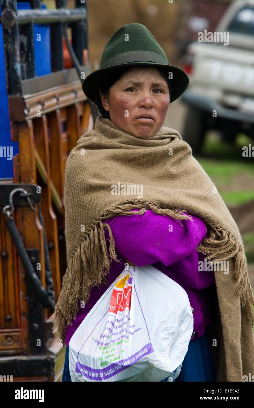 Ecuadorian woman at Otavalo Livestock Market in Northern Ecuador in South America Stock Photo