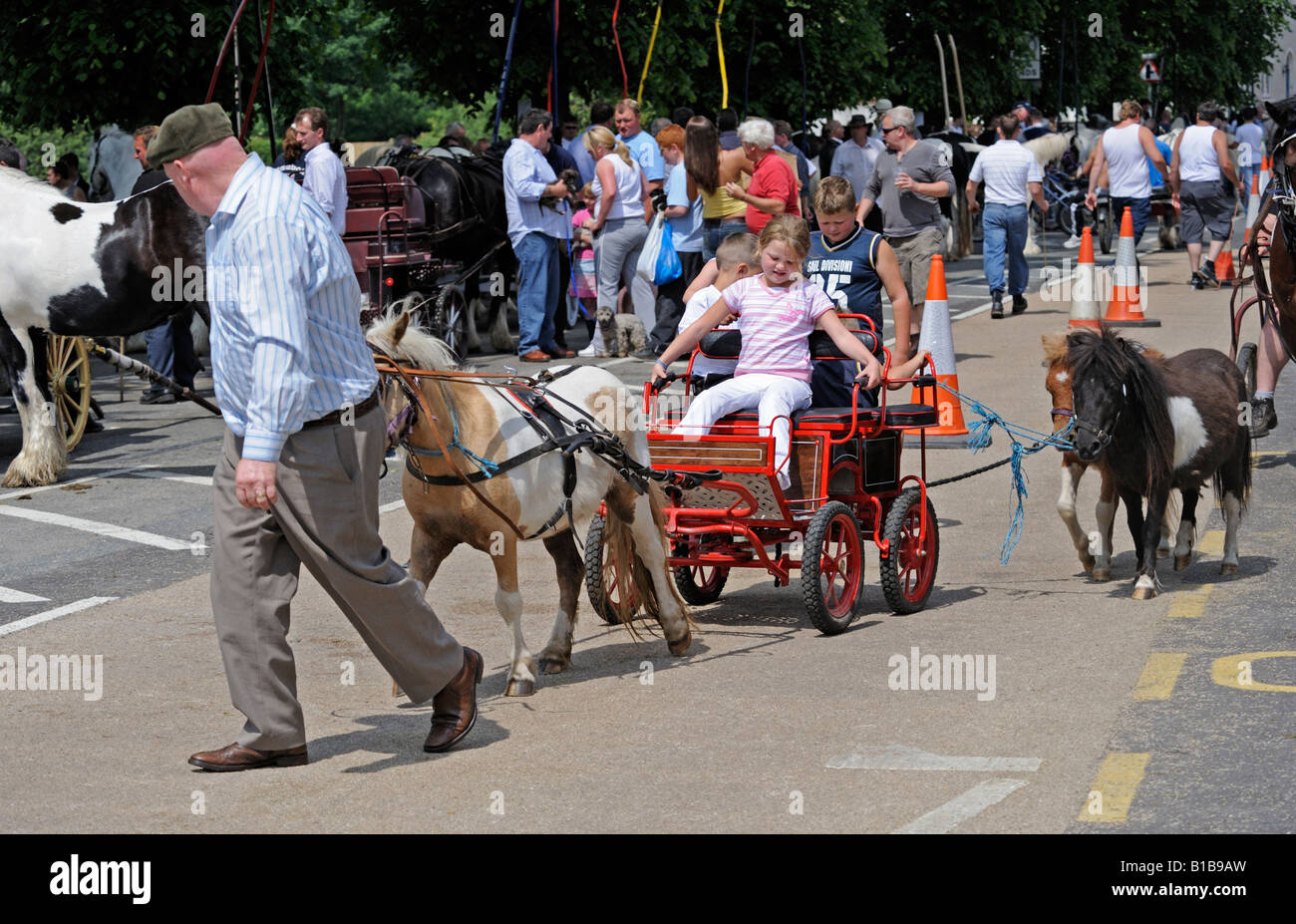 Miniature ponies and cart at Appleby Horse Fair. Appleby-in-Westmorland, Cumbria, England, United Kingdom, Europe. Stock Photo