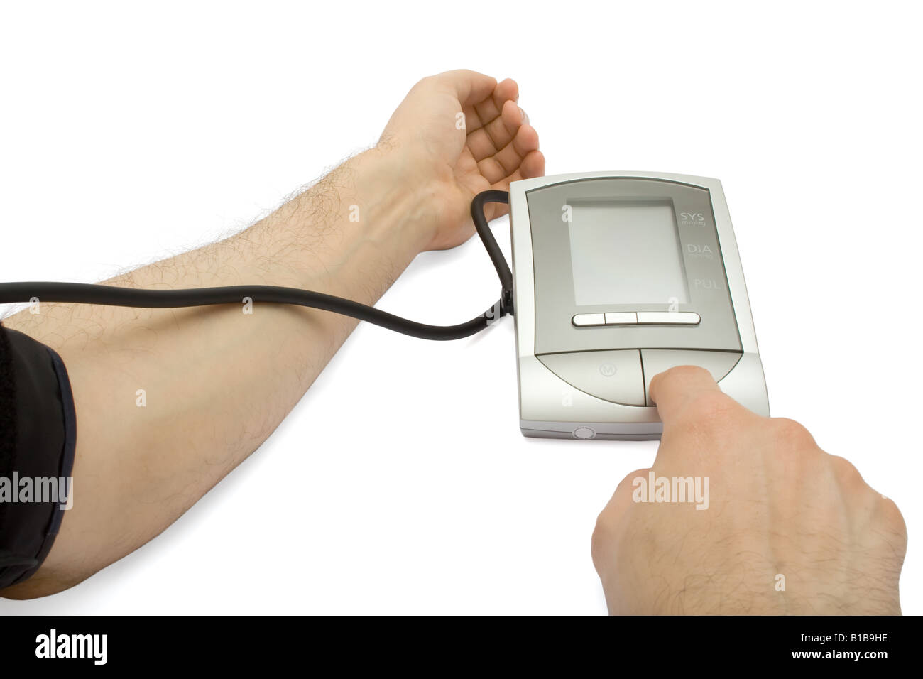 Checking the blood pressure with an electronic sphygmomanometer (blood
